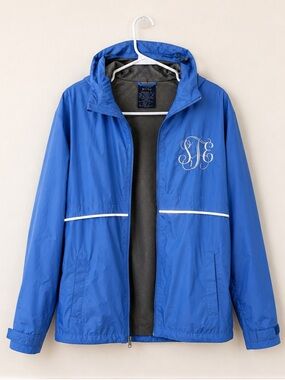 Charles River Apparel Light Blue Hooded Rain Jacket with Monogram